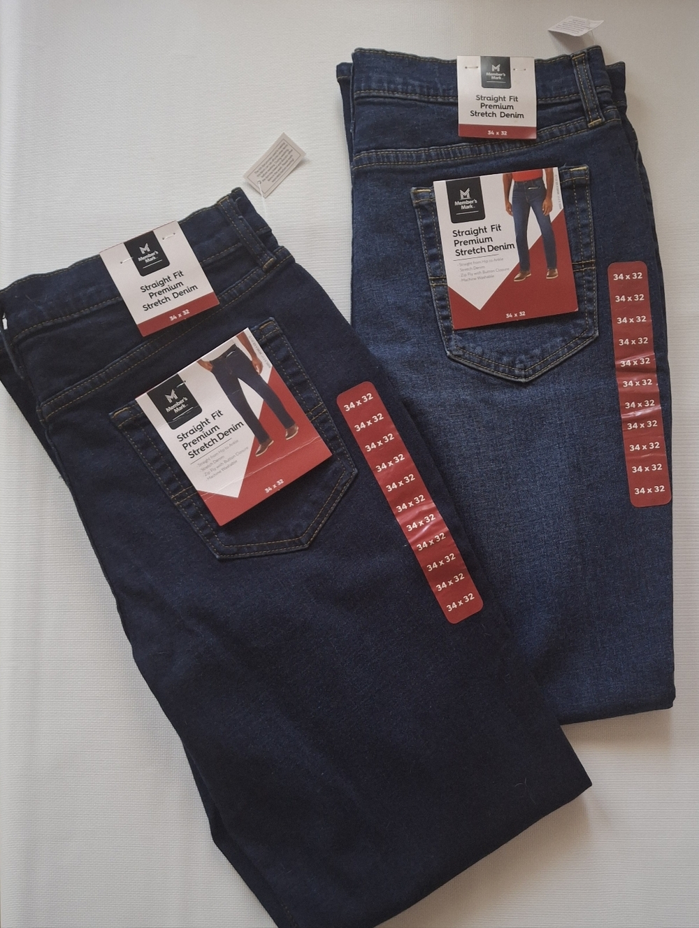 Men's Straight Fit Premium Stretch Denim Jeans - Dark Blue 34 By 32
